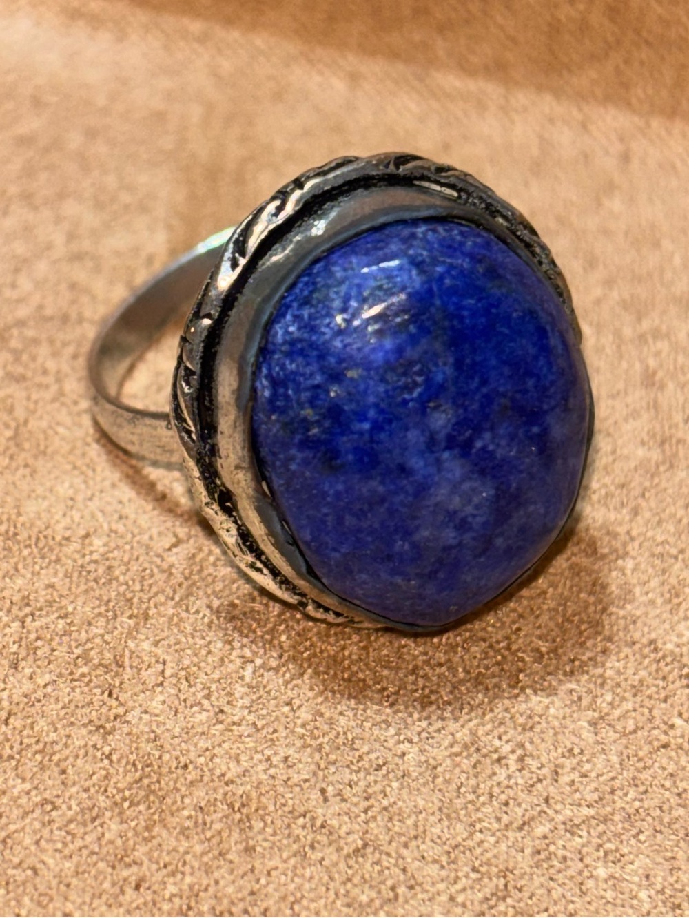 Vintage Lapis Lazuli Ring Sterling Silver Boho Statement Ring